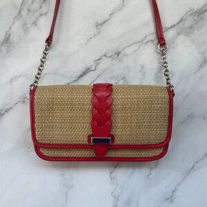 Cole Haan Cherry Red Straw Bedford Flap Shoulder Bag
